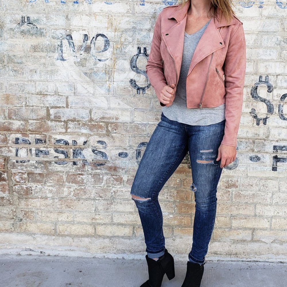 Mauve Moto Jacket Pink Vegan Suede - Picture 8 of 8